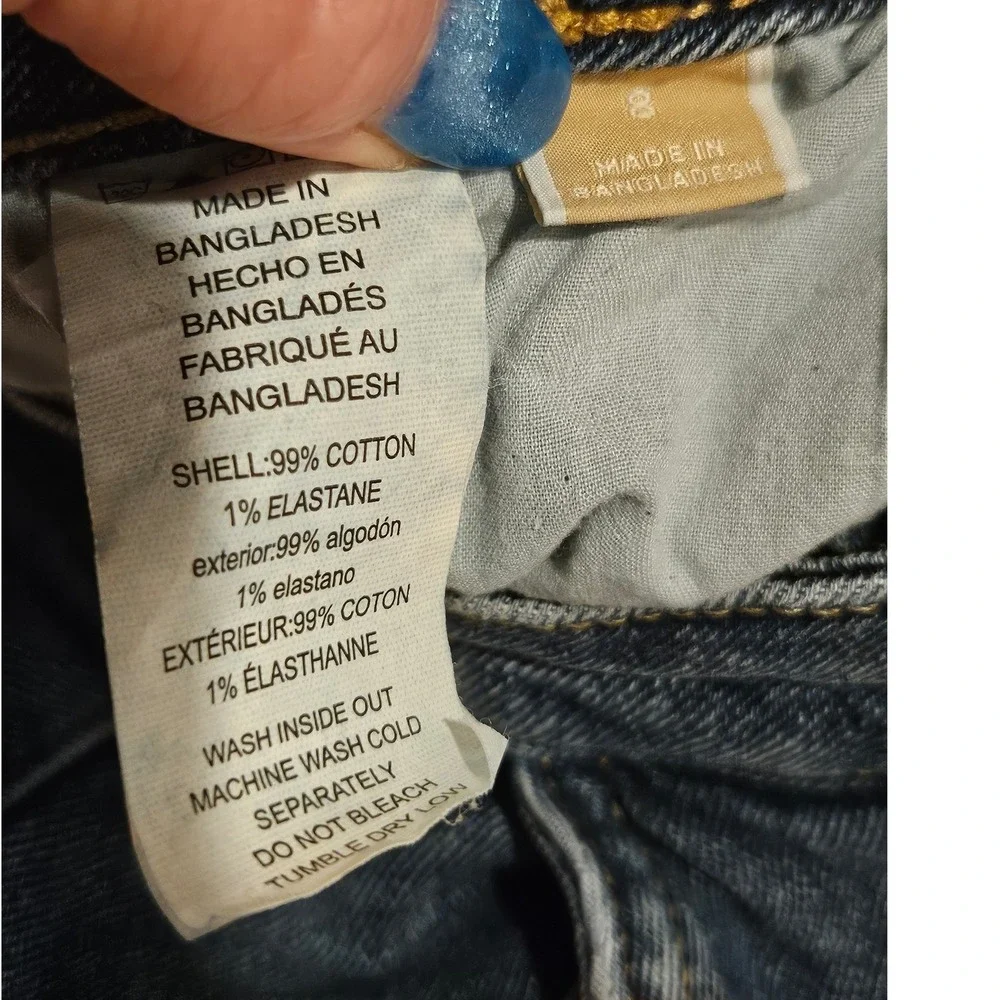 Michael Kors Womens Dark Wash Flare Jeans Gold‎ Button Wide Leg High Rise Size 8